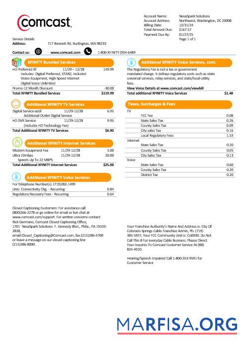 Downloadable USA Utah Comcast business utility bill template in Word and PDF formats, version 1